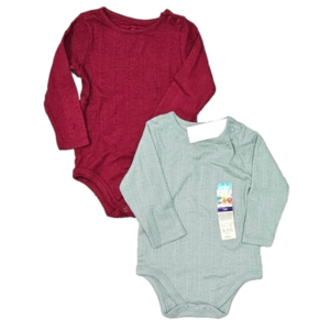 Set of 2 Garanimals long sleeve textured Onesies-Size 12 months-green and red
